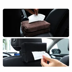 Suede auto tissue box houder voor rugleuning, multifunctionele auto servetten organizer.