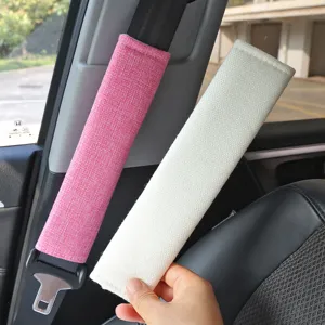 Car seatbelt shoulder cover breathable linen protective pad comfort cushion for auto interior