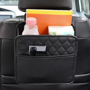 Organizador de respaldo para asiento de coche de cuero negro bolsa colgante almacenamiento