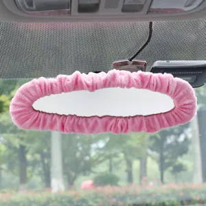 Copertura per specchietto retrovisore auto in peluche rosa, morbido accessorio interno.