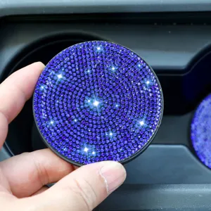 Glitzernde Strass Auto Tassenuntersetzer rutschfeste Kristall lila Fahrzeug Deko
