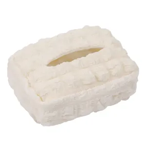 Scatola di fazzoletti per auto in tessuto plissettato bianco, porta fazzoletti morbido.