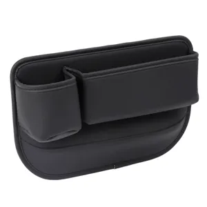 Premium Car Seat Gap Organizer PU Leather Storage Pocket with Cup Holder Black Color