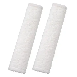 White plush car seatbelt shoulder pads fuzzy cute soft protective cover universal pair