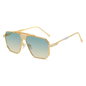 Lunettes de soleil de luxe pour homme monture doree et verres degrades vintage style pilote