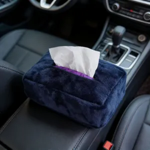 Caja de pañuelos de felpa azul oscuro para consola central accesorios de decoración interior auto