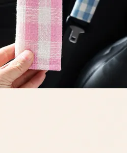 Pink plaid car seatbelt shoulder pad breathable fabric anti-friction auto interior accessory