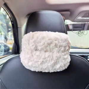 Caja de pañuelos para coche de felpa blanca pelo sintético soporte colgante de pañuelos