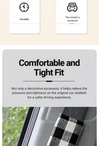 Black and white plaid car seat belt shoulder pad universal soft protective cover