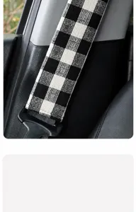 Checkered car seat belt cover soft fabric shoulder pad anti friction interior accessory