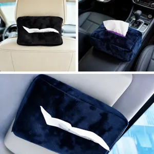 Caja de pañuelos de felpa para coche Suave servilletero de auto reposacabezas reposabrazos