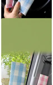 Simple rough-spun plaid car seat belt cover soft cloth anti-wear shoulder pad interior.