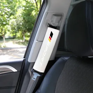 White car seat belt cover with sport logo plush shoulder pad soft protector 1 pcs