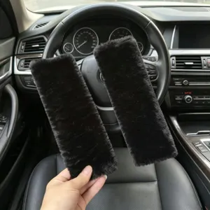 Faux rabbit fur car seat belt shoulder pad soft plush auto strap protective cover pair