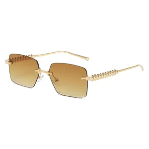 Modieuze metalen montuurloze vierkante zonnebril voor dames en heren UV400 trendy bril.