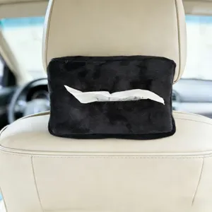 Portapañuelos de coche de felpa negra para reposacabezas accesorio interior cómodo