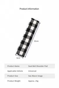 Checkered Car Seat Belt Cover Soft Fabric Shoulder Pad Universal Auto Interior Accessory
