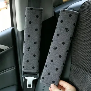 Grey polka dot bow car seat belt shoulder pads soft universal auto interior accessory