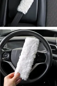 Housse d'épaule de ceinture de sécurité de voiture en peluche blanche douce duveteuse