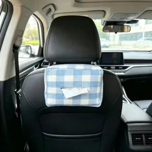Auto-Tuchbox hängend blau weiß kariert Stoff Auto Sitz Rückseite Organizer Halterung Box