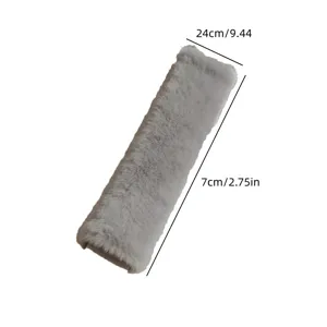 Grey faux rabbit fur car seat belt shoulder pad, soft plush strap cover 24x7cm for comfort.
