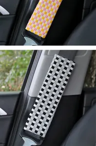 Checkered car seat belt shoulder cover, cute dopamine color interior accessory for women.