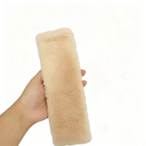 Faux rabbit fur car seat belt shoulder pad soft plush protective cover beige comfort.