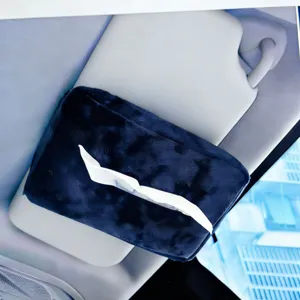 Caja de panuelos para coche de peluche azul oscuro parasol soporte de papel suave