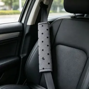 Grey polka dot car seatbelt shoulder pad soft universal auto interior accessory main view