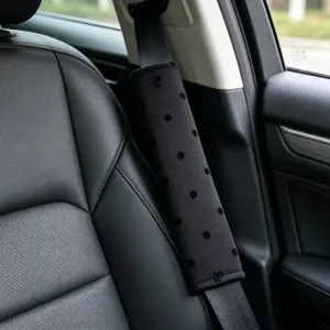 Soft polka dot car seatbelt shoulder pad universal plush strap cover black interior accessory