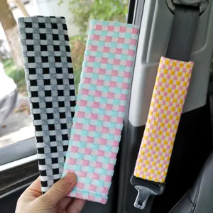 Car Seat Belt Cover Bubble Plaid Cute Soft Shoulder Pad Universal Auto Interior Accessories For Women Girls