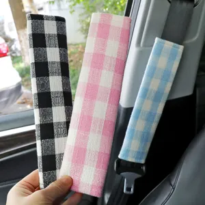 Car Seat Belt Shoulder Pad Universal Fit Coarse Spun Plaid Protective Cover Soft Polyester Auto Interior Accessories