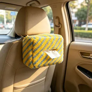 Boite a mouchoirs de voiture suspendue en peluche support mignon siege arriere jaune et bleu