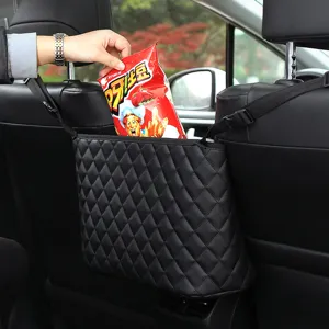 Organizador de Asiento de Coche Entre Asientos PU Cuero Colgante Almacenamiento Red Bolsillo Automóvil Interior Bolsa de Almacenamiento Negro