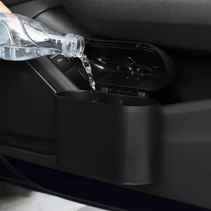 Car trash can hanging door plastic ABS waterproof storage bin with press lid black compact organizer