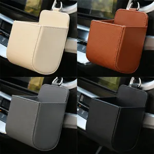 Car Air Vent Storage Box Leather Automotive Organizer Pocket Multi-Function Hanging Pouch For Phone Cards Cigarettes