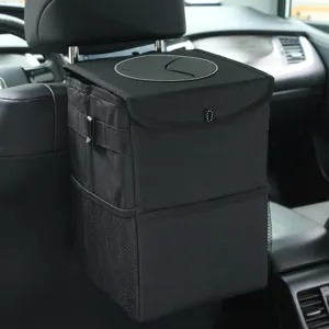 Waterproof Oxford Cloth Car Trash Can Foldable Hanging Car Organizer With Lid Multi-Function Automotive Garbage Bin