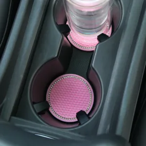 Ροζ σουπλά ποτηριού αυτοκινήτου με στρας αντιολισθητικό λάστιχο μοτίβο κηρήθρας