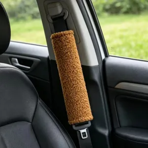 Brown teddy fleece car seat belt cover soft plush shoulder pad for comfortable driving