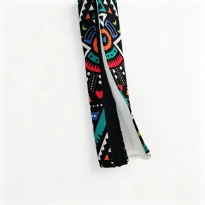 Bohemian geometric print car seat belt shoulder pad, black fabric comfort cover with velcro.