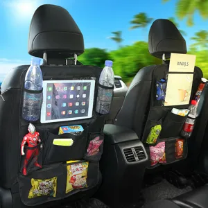 Organizador de asiento trasero de coche con múltiples bolsillos de malla negro