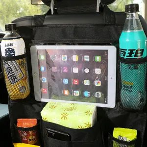 Organizador de respaldo de asiento de coche con múltiples bolsillos, soporte para tableta y redes.