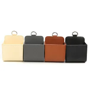 Car hanging storage box PU leather auto organizer pocket for phone cards coins, 4 colors available