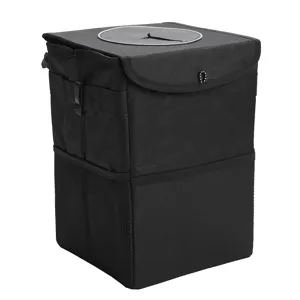 Black oxford cloth car trash can waterproof foldable hanging car storage organizer bin
