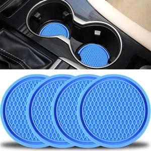 Blue silicone car cup holder coasters, anti-slip honeycomb mat auto accessories