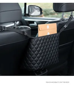 Organizador de asiento trasero de coche bolsa de almacenamiento colgante de cuero negro