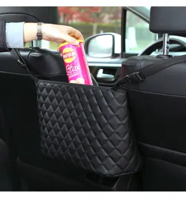 Bolsa de almacenamiento de cuero acolchado negro para coche, organizador práctico.