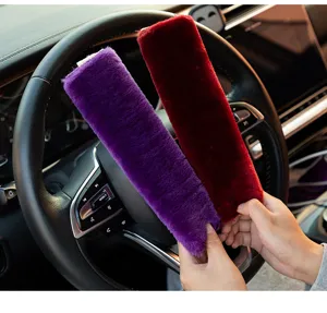 Faux rabbit fur car seatbelt shoulder cover plush soft interior accessory detailing