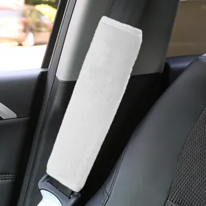 White plush car seatbelt cover soft comfortable shoulder pad universal auto accessory