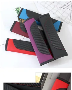 Carbon fiber leather car seat belt cover detail, colorful sports shoulder pad protector